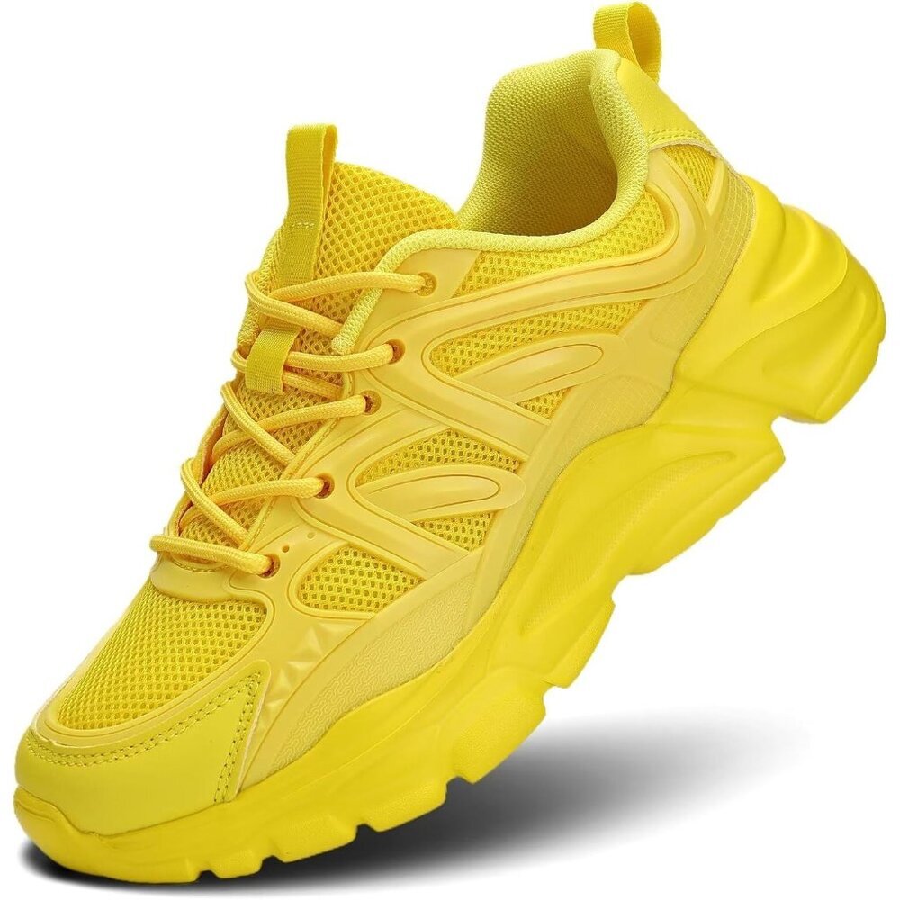 Women's Yellow Slip-On Running Shoes Lightweight Mesh Walking Sneakers for Gym